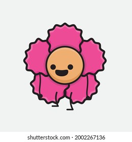 Ilustración vectorial del personaje de la flor con cara linda, dibujo de línea corporal simple sobre fondo aislado.