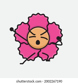 Ilustración vectorial del personaje de la flor con cara linda, dibujo de línea corporal simple sobre fondo aislado.