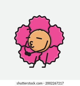 Ilustración vectorial del personaje de la flor con cara linda, dibujo de línea corporal simple sobre fondo aislado.