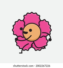 Ilustración vectorial del personaje de la flor con cara linda, dibujo de línea corporal simple sobre fondo aislado.