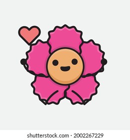 Vector Illustration of Flower Character with cute face, simple body line drawing on Isolated Background.