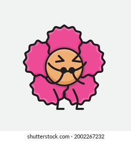Ilustración vectorial del personaje de la flor con cara linda, dibujo de línea corporal simple sobre fondo aislado.