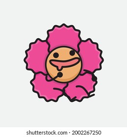 Vector Illustration of Flower Character with cute face, simple body line drawing on Isolated Background.
