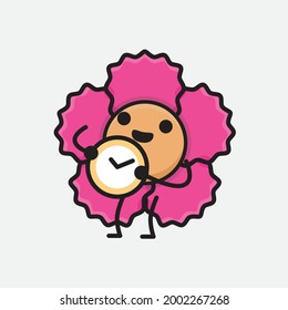 Vector Illustration of Flower Character with cute face, simple body line drawing on Isolated Background.
