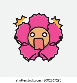 Vector Illustration of Flower Character with cute face, simple body line drawing on Isolated Background.
