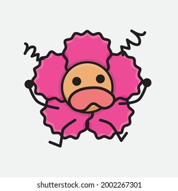 Vector Illustration of Flower Character with cute face, simple body line drawing on Isolated Background.