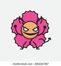 Ilustración vectorial del personaje de la flor con cara linda, dibujo de línea corporal simple sobre fondo aislado.