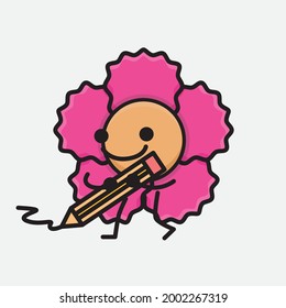 Vector Illustration of Flower Character with cute face, simple body line drawing on Isolated Background.