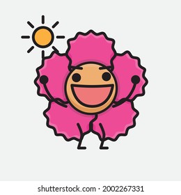 Vector Illustration of Flower Character with cute face, simple body line drawing on Isolated Background.