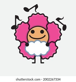 Vector Illustration of Flower Character with cute face, simple body line drawing on Isolated Background.