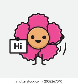 Ilustración vectorial del personaje de la flor con cara linda, dibujo de línea corporal simple sobre fondo aislado.