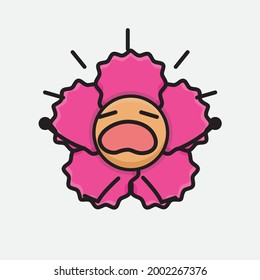 Vector Illustration of Flower Character with cute face, simple body line drawing on Isolated Background.