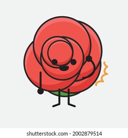 Vector Illustration of Flower Character with cute face, simple body line drawing on Isolated Background.