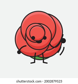 Vector Illustration of Flower Character with cute face, simple body line drawing on Isolated Background.
