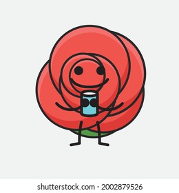 Vector Illustration of Flower Character with cute face, simple body line drawing on Isolated Background.