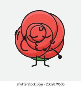 Vector Illustration of Flower Character with cute face, simple body line drawing on Isolated Background.