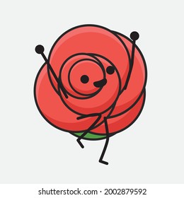 Vector Illustration of Flower Character with cute face, simple body line drawing on Isolated Background.