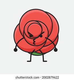 Vector Illustration of Flower Character with cute face, simple body line drawing on Isolated Background.