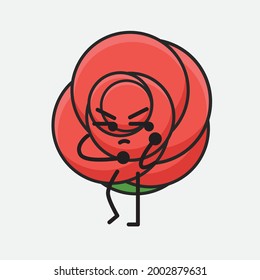 Ilustración vectorial del personaje de la flor con cara linda, dibujo de línea corporal simple sobre fondo aislado.