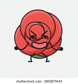 Ilustración vectorial del personaje de la flor con cara linda, dibujo de línea corporal simple sobre fondo aislado.