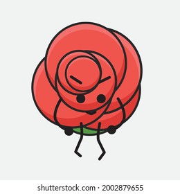 Vector Illustration of Flower Character with cute face, simple body line drawing on Isolated Background.