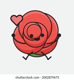 Vector Illustration of Flower Character with cute face, simple body line drawing on Isolated Background.
