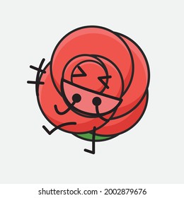 Vector Illustration of Flower Character with cute face, simple body line drawing on Isolated Background.