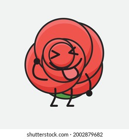 Vector Illustration of Flower Character with cute face, simple body line drawing on Isolated Background.