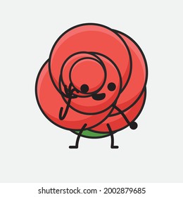 Vector Illustration of Flower Character with cute face, simple body line drawing on Isolated Background.