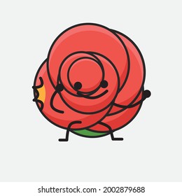 Vector Illustration of Flower Character with cute face, simple body line drawing on Isolated Background.
