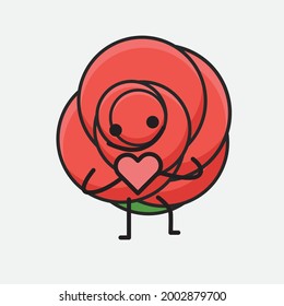 Vector Illustration of Flower Character with cute face, simple body line drawing on Isolated Background.