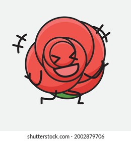 Vector Illustration of Flower Character with cute face, simple body line drawing on Isolated Background.