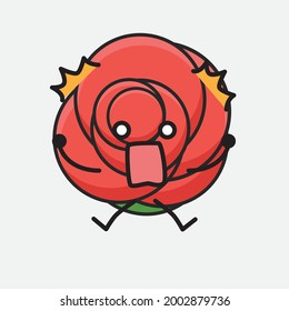 Vector Illustration of Flower Character with cute face, simple body line drawing on Isolated Background.