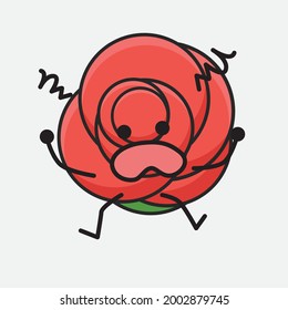 Vector Illustration of Flower Character with cute face, simple body line drawing on Isolated Background.