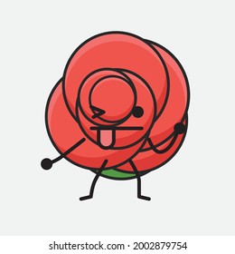 Vector Illustration of Flower Character with cute face, simple body line drawing on Isolated Background.