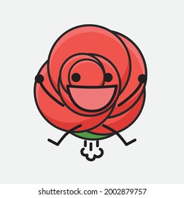 Vector Illustration of Flower Character with cute face, simple body line drawing on Isolated Background.