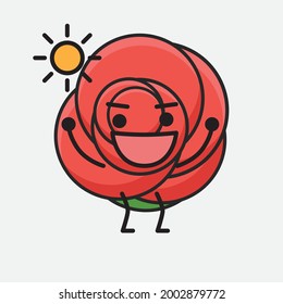 Vector Illustration of Flower Character with cute face, simple body line drawing on Isolated Background.
