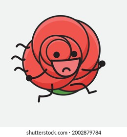 Vector Illustration of Flower Character with cute face, simple body line drawing on Isolated Background.