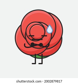 Vector Illustration of Flower Character with cute face, simple body line drawing on Isolated Background.