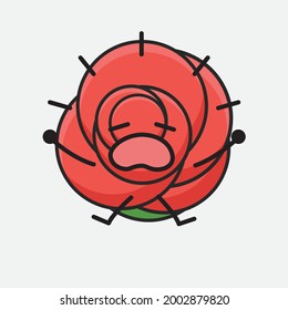 Vector Illustration of Flower Character with cute face, simple body line drawing on Isolated Background.