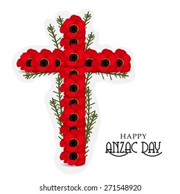 Vector illustration of a flower cross for Happy Anzac Day.