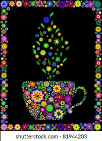 Vector illustration of flower cup of tea isolated