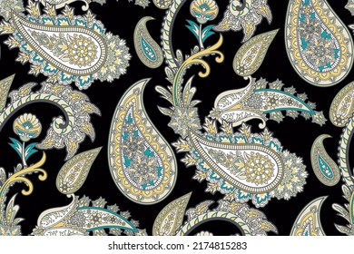 Vector illustration with flower decor and paisley pattern in indian style , folklore ornament