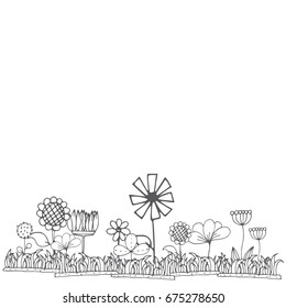 vector illustration of flower doodle sketch in black line on white isolated