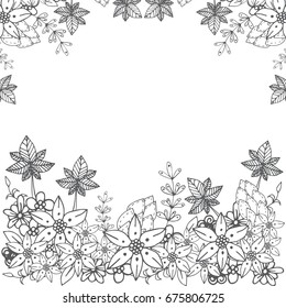 vector illustration of flower doodle sketch in black line on white isolated