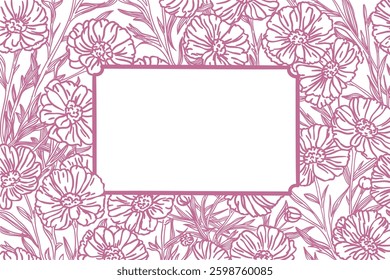 Vector illustration of a flower frame and empty space inside. elegant hand drawn style, botanical sketch, sketch
