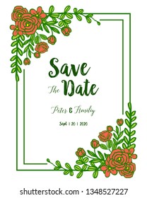 Vector illustration flower frame isolated white background with marriage invitation card hand drawn