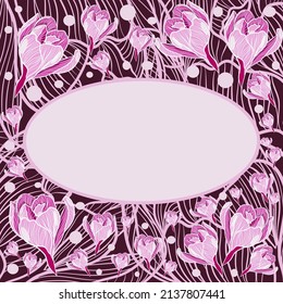 Vector illustration with flower frame with pink flowers in doodle style 
