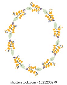 vector illustration flower frame. Yellow flowers and green leaves.