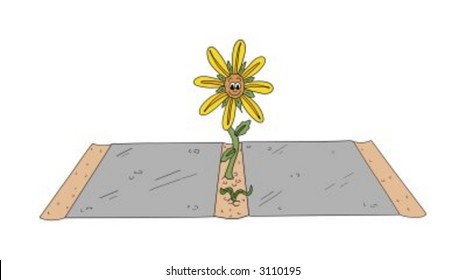 Vector illustration of a flower growing on a paving slab